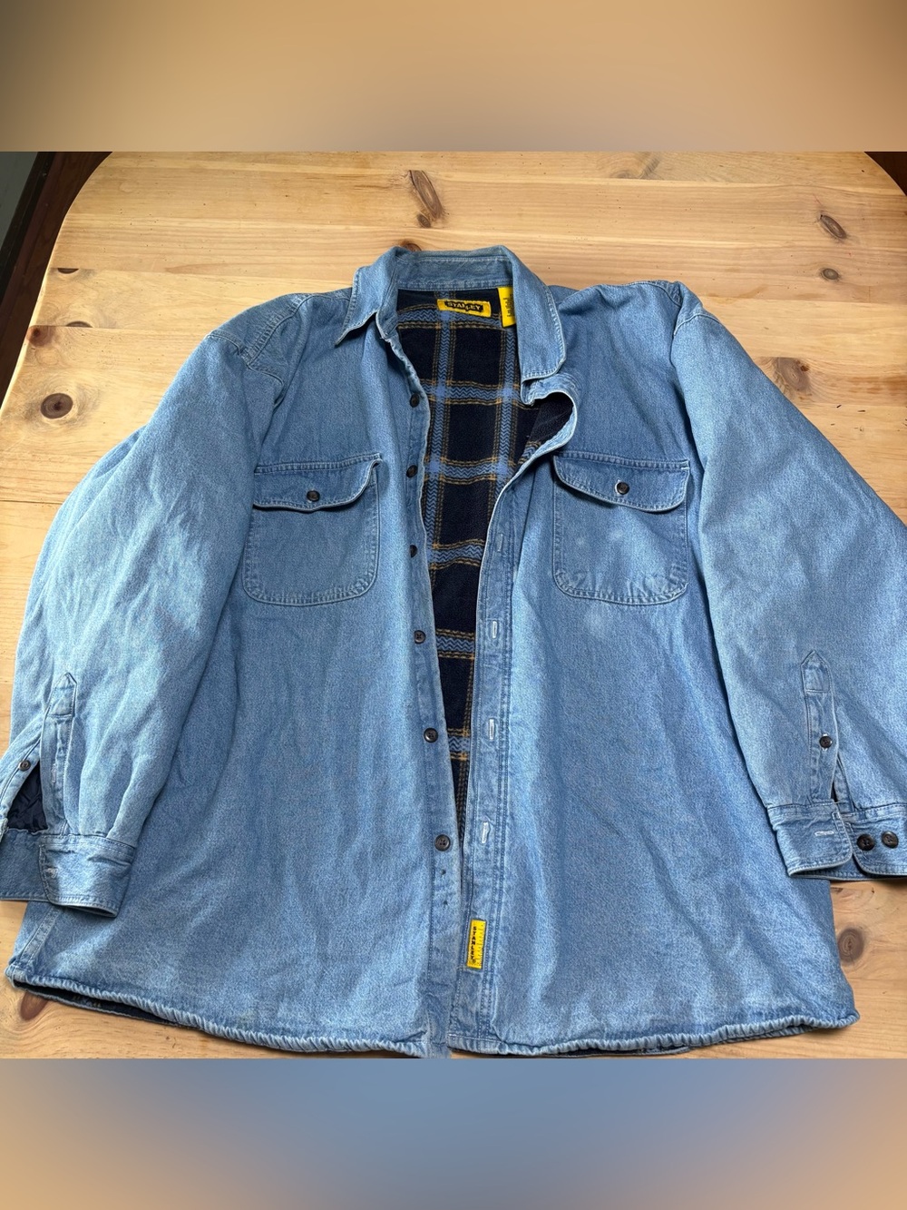 Vintage Stanley Light Blue Denim Shirt Jacket with Plaid Lining